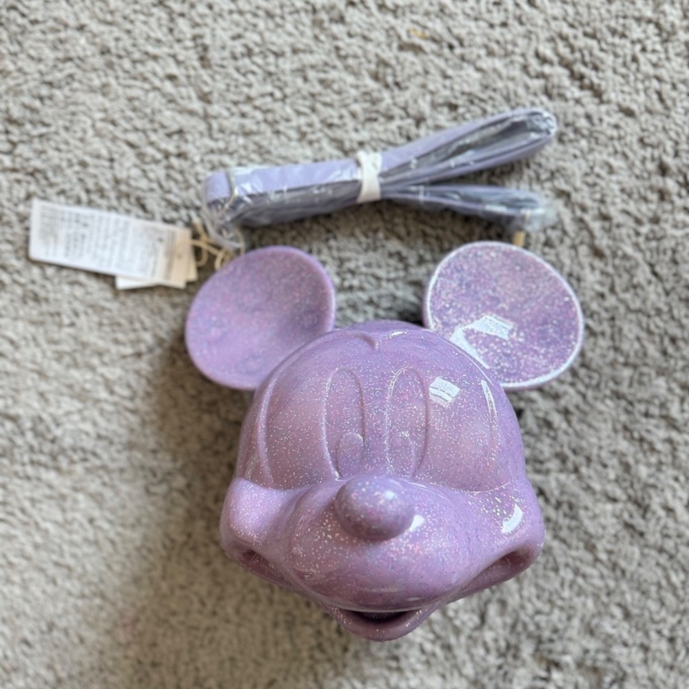 2025 Disney Parks Mickey Mouse Head Purple Glitter Crossbody Bag Loungefly NEW